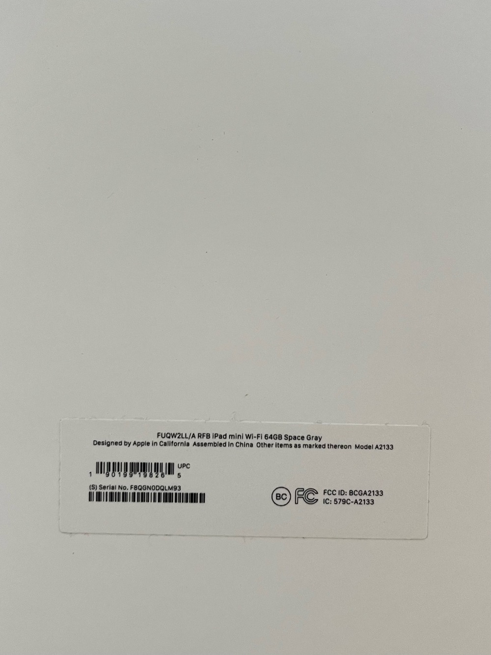 Apple Mini iPad - Space Gray Back purchased refurbished used condition 2019
